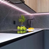 Современная линейная кухня в двух цветах